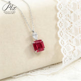 3.8/3.5ct Lab Grownd Ruby Sapphire Asscher Cut Necklace White Gold Statement Fine Jewelry Gift for Anniversary
