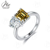 Two-stone Ring Emerald Pear Shape Moissanite Grown Gemstone 925 Sterling Silver Classical Anniversary Gift Couple Holiday Gift