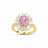 Flower Ring with 1.7-2.5CT Oval Lab Grown Ruby Sapphire Colombian Padparadscha 925 Silver Women Engagement Christmas Party Gift