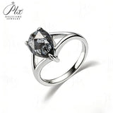 Engagement Ring Salt and Pepper Moissanite Diamond Pear Cut 925 Sterling Silver Plated with 18k Gold Wedding Jewelry Vintage