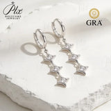 Moissanite Earrings 925 Silver Three Star Vertical Drop Earrings GRA Certified Hypoallergenic Non-Fading Ideal Gift Fine Jewelry For Women