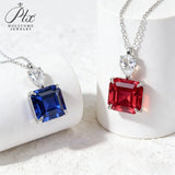 3.8/3.5ct Lab Grownd Ruby Sapphire Asscher Cut Necklace White Gold Statement Fine Jewelry Gift for Anniversary