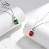 1.5/2ct Emerald Cut Lab Grown Columbia Emerald Ruby Necklace White Gold Fine Jewelry Pendant for Wedding Gift