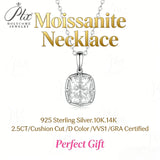 Moissanite Necklace Classic 2.5ct Cushion Cut D VVS1 GRA 925 Silver 10K 14K Gold Solitaire Pendant Elegant Gift for Her Daily Wear