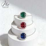 Lab-Grown Colombian Emerald Ruby and Sapphire Necklace with Cushion-Cut 925 Sterling Silver Vibrant Pendants Stackable Exquisite Jewelry for Women