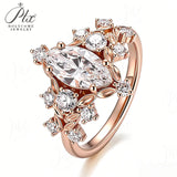Moissanite Ring 5x10mm 925 Silver GRA Certified D Champagne Black Stone Marquise Cut Fine Jewelry Fade Resistant Ideal Gift Jewelry