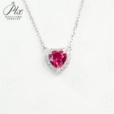 Lab Created Columbia Emerald Ruby Sapphire Padparadscha HeartCut Necklace White Gold Romantic Gemstone Fine Jewelry Gift for Her