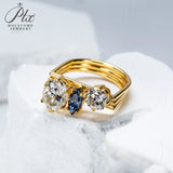 Ring Set Moissanite Lab Sapphire Combination Rings 925 Silver VVS1 Irregular Rings for Women Hypoallergenic Perfect Gift