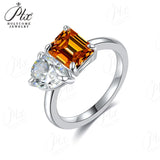 Two-stone Ring Emerald Pear Shape Moissanite Grown Gemstone 925 Sterling Silver Classical Anniversary Gift Couple Holiday Gift