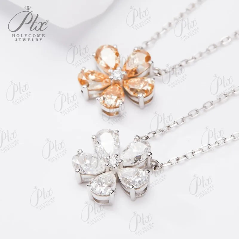 Dainty Moissanite five-leaf Flower Pendant Necklace Niche Light Luxury 925 Sterling Silver Chain Necklace Choker for Women Friend Gift