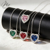 Lab Created Columbia Emerald Ruby Sapphire Padparadscha HeartCut Necklace White Gold Romantic Gemstone Fine Jewelry Gift for Her