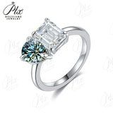 Two-stone Ring Emerald Pear Shape Moissanite Grown Gemstone 925 Sterling Silver Classical Anniversary Gift Couple Holiday Gift