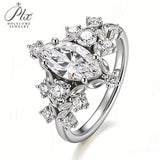Moissanite Ring 5x10mm 925 Silver GRA Certified D Champagne Black Stone Marquise Cut Fine Jewelry Fade Resistant Ideal Gift Jewelry