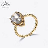 Engagement Ring Salt and Pepper Moissanite Diamond Pear Cut 925 Sterling Silver Plated with 18k Gold Wedding Jewelry Vintage