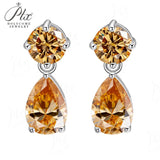 Moissanite Earrings Round+Pear Cut Four Colors D White Black Vivid Blue White/Yellow Gold Mixed Shape Studs Fine Jewelry Gift