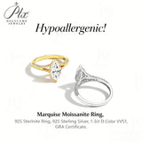 Moissanite Ring GRA Certified 925 Silver D Color Stone Exquisite Marquise Design Fine Jewelry Hypoallergenic Daily Versatile Wear