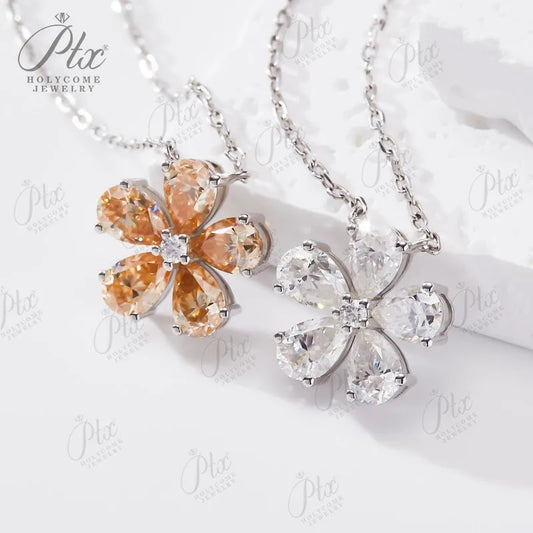 Dainty Moissanite five-leaf Flower Pendant Necklace Niche Light Luxury 925 Sterling Silver Chain Necklace Choker for Women Friend Gift