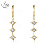 Moissanite Earrings 925 Silver Three Star Vertical Drop Earrings GRA Certified Hypoallergenic Non-Fading Ideal Gift Fine Jewelry For Women