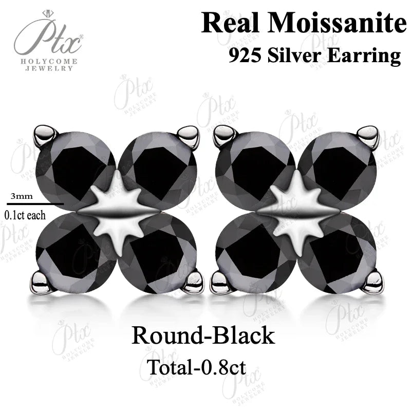 Rose Gold Four Leaf Clover Moissanite Stud Earrings 925 Silver Plated 18k Yellow/White Gold Diamond Earring for Women
