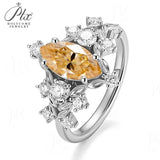 Moissanite Ring 5x10mm 925 Silver GRA Certified D Champagne Black Stone Marquise Cut Fine Jewelry Fade Resistant Ideal Gift Jewelry