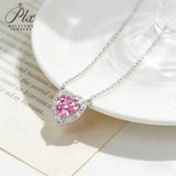 Lab Created Columbia Emerald Ruby Sapphire Padparadscha HeartCut Necklace White Gold Romantic Gemstone Fine Jewelry Gift for Her