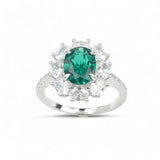 Flower Ring with 1.7-2.5CT Oval Lab Grown Ruby Sapphire Colombian Padparadscha 925 Silver Women Engagement Christmas Party Gift