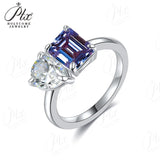 Two-stone Ring Emerald Pear Shape Moissanite Grown Gemstone 925 Sterling Silver Classical Anniversary Gift Couple Holiday Gift