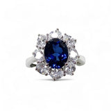 Flower Ring with 1.7-2.5CT Oval Lab Grown Ruby Sapphire Colombian Padparadscha 925 Silver Women Engagement Christmas Party Gift