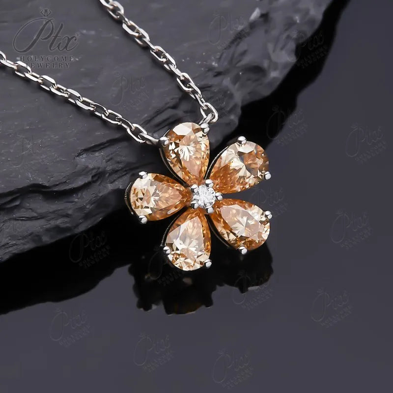 Dainty Moissanite five-leaf Flower Pendant Necklace Niche Light Luxury 925 Sterling Silver Chain Necklace Choker for Women Friend Gift
