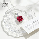 3.8/3.5ct Lab Grownd Ruby Sapphire Asscher Cut Necklace White Gold Statement Fine Jewelry Gift for Anniversary