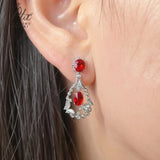 Ruby Sapphire Earrings Lab Grown Gemstones Oval Shape 925 Sterling Silver with Certificate Vintage Style Ornate Wedding Charms