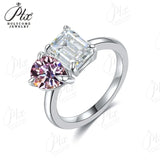 Two-stone Ring Emerald Pear Shape Moissanite Grown Gemstone 925 Sterling Silver Classical Anniversary Gift Couple Holiday Gift