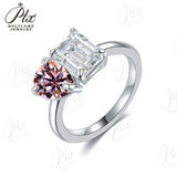 Two-stone Ring Emerald Pear Shape Moissanite Grown Gemstone 925 Sterling Silver Classical Anniversary Gift Couple Holiday Gift