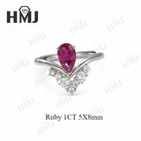 Crown Ring 5X8mm Pear Lab Grown Ruby Sapphire Zambian Padparadscha 925 Silver Ring for Women Man Engagement Christmas Party Gift