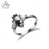 Engagement Ring Salt and Pepper Moissanite Diamond Pear Cut 925 Sterling Silver Plated with 18k Gold Wedding Jewelry Vintage