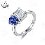 Two-stone Ring Emerald Pear Shape Moissanite Grown Gemstone 925 Sterling Silver Classical Anniversary Gift Couple Holiday Gift