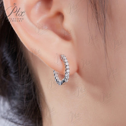 ptx 1.78g 2MM D Color Moissanite Earring 925 Sterling Sliver Plated White/Rose Gold Hoop Earrings Women Wedding Charms Jewelry