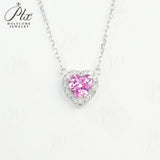 Lab Created Columbia Emerald Ruby Sapphire Padparadscha HeartCut Necklace White Gold Romantic Gemstone Fine Jewelry Gift for Her