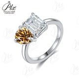 Two-stone Ring Emerald Pear Shape Moissanite Grown Gemstone 925 Sterling Silver Classical Anniversary Gift Couple Holiday Gift