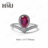 Crown Ring 5X8mm Pear Lab Grown Ruby Sapphire Zambian Padparadscha 925 Silver Ring for Women Man Engagement Christmas Party Gift