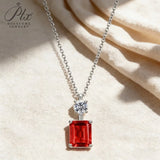1.5/2ct Emerald Cut Lab Grown Columbia Emerald Ruby Necklace White Gold Fine Jewelry Pendant for Wedding Gift