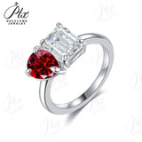Two-stone Ring Emerald Pear Shape Moissanite Grown Gemstone 925 Sterling Silver Classical Anniversary Gift Couple Holiday Gift
