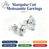 Moissanite Earrings Marquise Cut White Color VVS1 GRA Certificate Hypoallergenic Non-fade Daily Jewelry