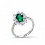 Flower Ring with 1.7-2.5CT Oval Lab Grown Ruby Sapphire Colombian Padparadscha 925 Silver Women Engagement Christmas Party Gift