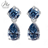 Moissanite Earrings Round+Pear Cut Four Colors D White Black Vivid Blue White/Yellow Gold Mixed Shape Studs Fine Jewelry Gift