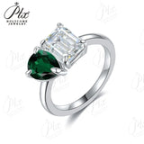 Two-stone Ring Emerald Pear Shape Moissanite Grown Gemstone 925 Sterling Silver Classical Anniversary Gift Couple Holiday Gift