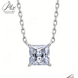 Moissanite Necklace 1CT Princess Cut Pendant S925 Sparkling Fine Jewelry Gift for Ladies Graduation Mother's Day Party