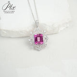 Emerald Cut Lab Grown Columbia Emerald Necklace Ruby Sapphire Padparadscha White Gold Colorful Fine Jewelry Pendant for Her