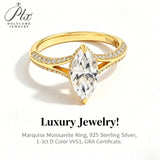 Moissanite Ring GRA Certified 925 Silver D Color Stone Exquisite Marquise Design Fine Jewelry Hypoallergenic Daily Versatile Wear