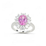 Flower Ring with 1.7-2.5CT Oval Lab Grown Ruby Sapphire Colombian Padparadscha 925 Silver Women Engagement Christmas Party Gift